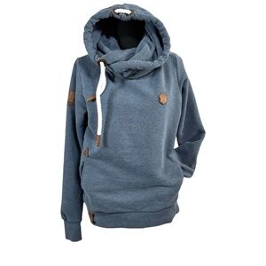 NAKETANO Cowl Neck Sweatshirt Tunic Dress Grey Blue Size M